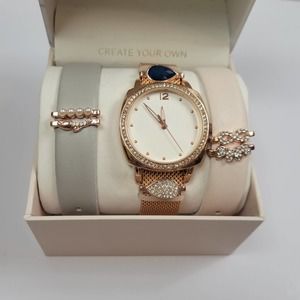 Jessica Carlyle Ladies Faux Leather Watch Gift Set Gold w Interchangeable Bands